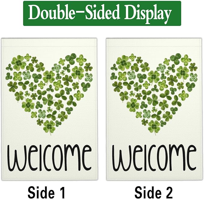Happy St Patricks Day Garden Flag St Patrick's Day Yard Sign Garden Flags for Outside 12x18 Double Sided Shamrock Lucky Irish Blessing Signs Outdoor Decorations