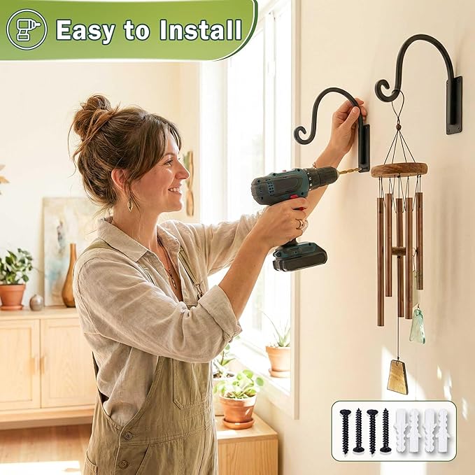 Heavy Duty Plant Hanger Bracket (8"/Black) - 4 Packs, 35lbs Weight Capacity - Outdoor Hand-Forged Hanging Plant Bracket Durable and Stable Bird Feeder Hanger
