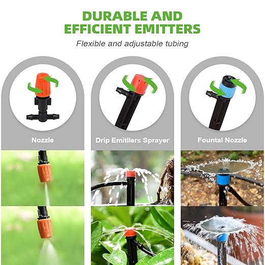 240FT Drip Irrigation System Kit for Garden, Watering System with Adjustable Nozzles, 1/2 & 1/4 inch Tubing Hose, DIY Automatic Mist Cooling for Outdoor Lawn, Patio, Greenhouse Flower Beds Lawn Grass