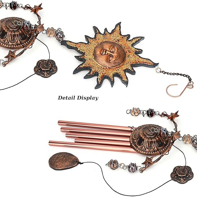 Yellow Sun Wind Chime - Wind Chimes for Outside Deep Tone 34 inches 5 Aluminum Tubes, Birthday, Memorial Gifts for Dad, Grandpa, Son, Decoration for Home, Garden, Patio, Backyard