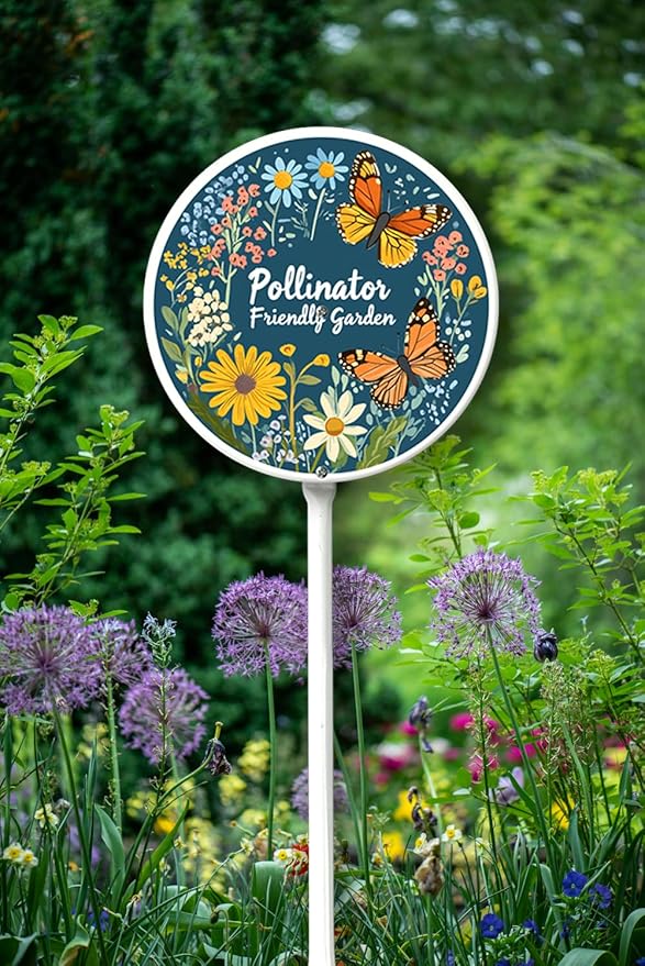 Pollinator Friendly Garden Sign with Stake Outdoor Aluminum Yard Sign Rustproof Aluminum Metal Sign Fade Resistant Lawn Decoration 9.2x9.2inch