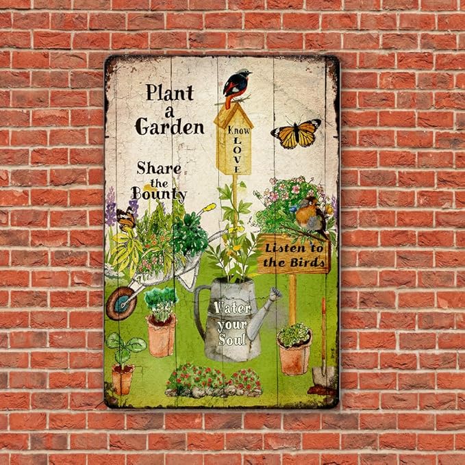 Retro Garden Metal Signs Outdoor Decor Plant A Garden Sign Gardening Gifts For Women Funny Courtyard Art Wall Decor Rustic Fence Decoration 8x12 Inch