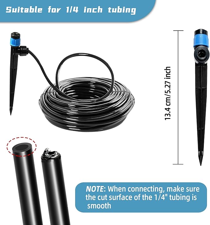 10PCS Push-to-Fit Drip Irrigation Emitters for 1/4 inch Irrigation Tubing, Adjustable 360 Degree Vortex Drip Emitters with Stake, Irrigation Dripper Sprinklers for Drip Irrigation System