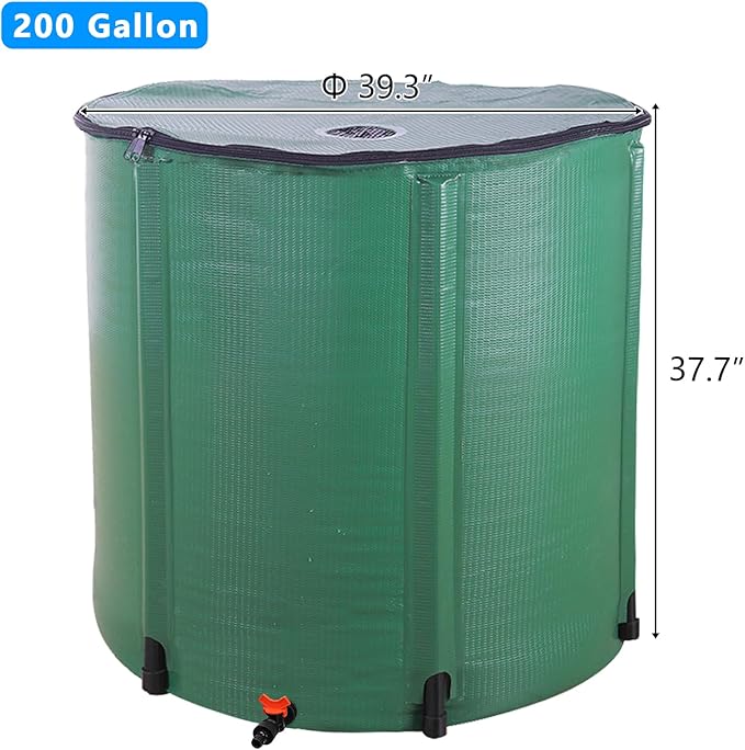 200 Gallon Collapsible Rain Barrel, Water Storage Tank, Portable Rainwater Collection System, Rain Catcher Barrel with Spigots and Overflow Kit, Rain Water Barrel Collector for Garden, Green
