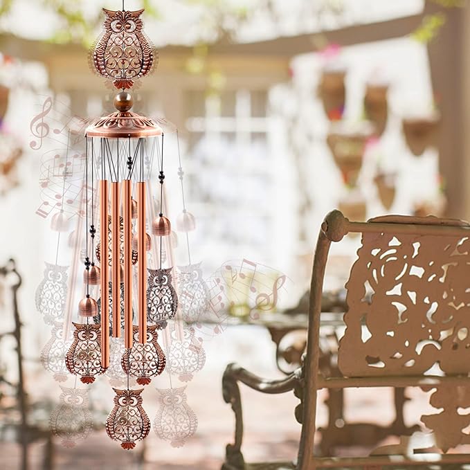 Wind Chimes Outdoor Clearance, Ukulork Owl Aluminum Tube Windchime with S Hook,Patio Garden Decor, Housewarming Gift.