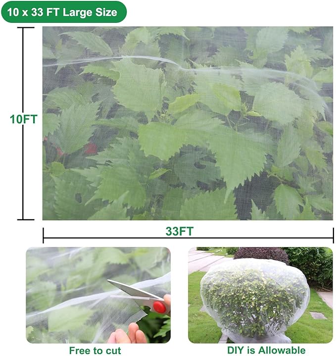 KLEWEE Thicker Garden Netting for Raised Beds, 10 x 33 FT Ultra Fine Garden Mesh Netting Barrier Screen Protection Netting for Vegetable Plants Fruits Flowers Crops Row Covers