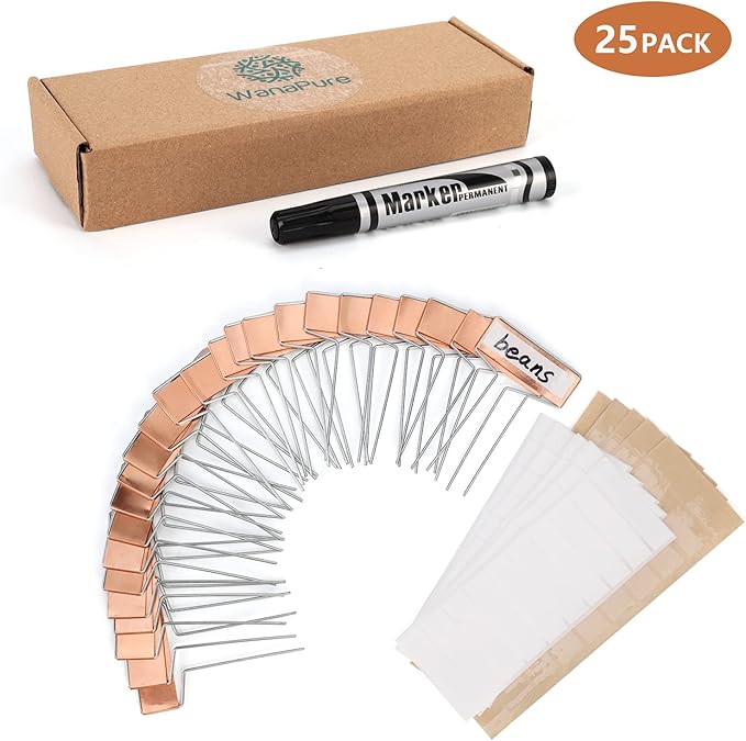 25PCS Copper Metal Plant Tags Plant Labels with 50Pcs Labels, Rainproof PET Film & Permanent Pen, 4" Weatherproof Banner Garden Markers, Marking Protection Seedling Signs Nursery Tags
