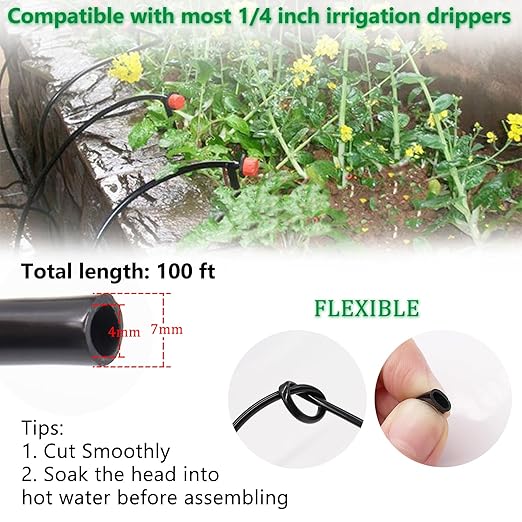 100FT 1/4" Drip Irrigation System Kit, Automatic Watering System, DIY Automatic Irrigation Equipment Set for Greenhouse, Garden, Yard, Lawn