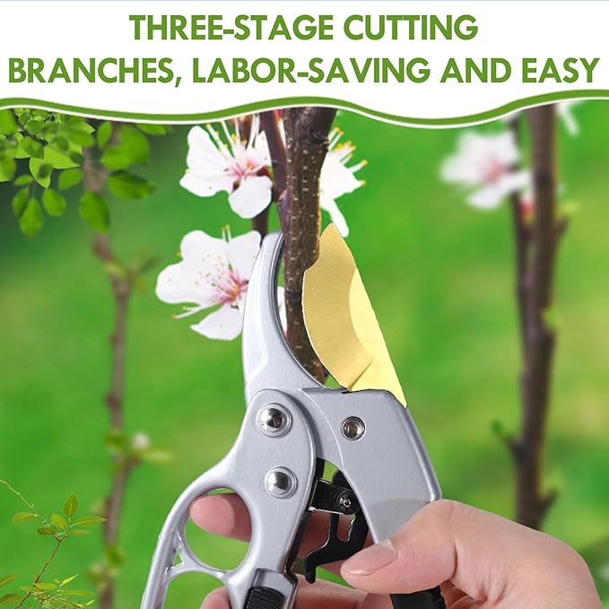 Garden Clippers, Premium Germany Titanium Pruners, Work 3 Times Easier, Ratcheting Pruning Shears, Cutting Rose, Flower, Hedge, Stem, Tree, Sharp Gardening Scissors, Arthritis Weak Hand Snips