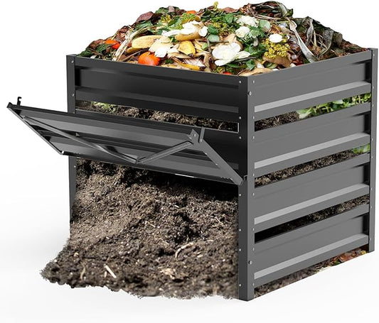 Compost Bin Outdoor - 285 Gallon Composter with Rust-Proof Coating, Painted Finish, Large Compost Bin for Producing Fertilizer from Kitchen Waste and Fallen Leaves（Metal）