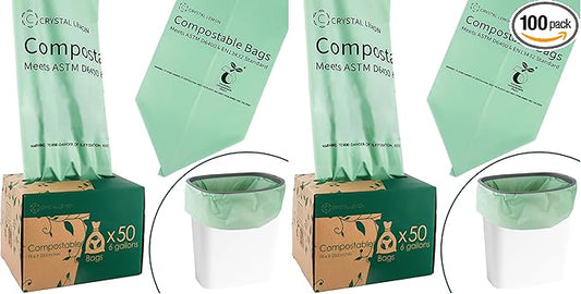 C Crystal Lemon 50 Count Biodegradable Kitchen Food Waste Bags - 6 Gallon Scraps Bags - Heavy Duty Compostable Waste Bags for Kitchen - Unscented Trash Bags 6 Gallon for Yard, Food (Pack of 2)