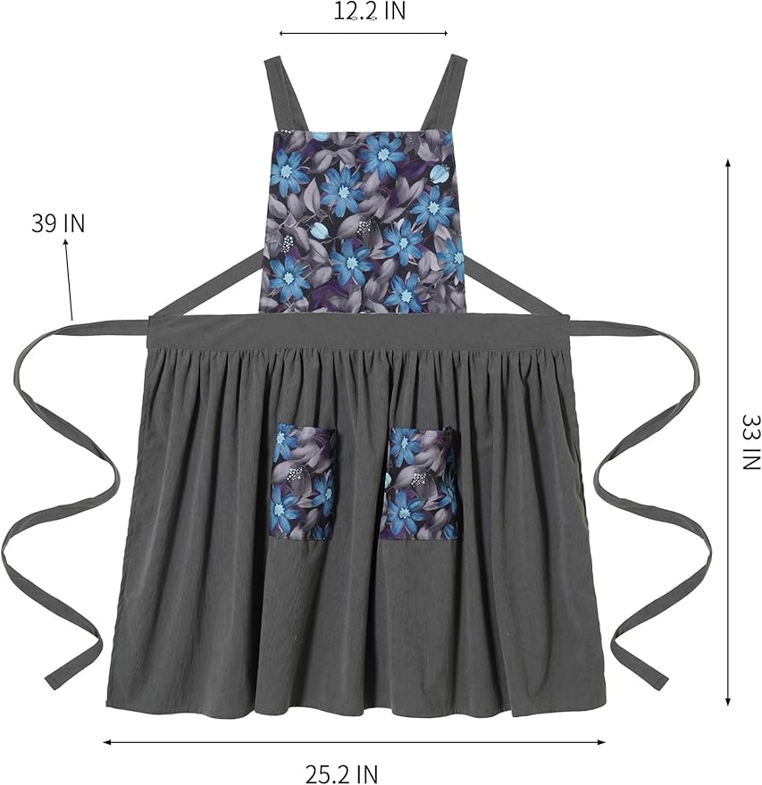 Vintage Pinafore Apron Dress for Women with Pockets Cute Floral Chef Aprons for Kitchen Cooking Baking Gardening
