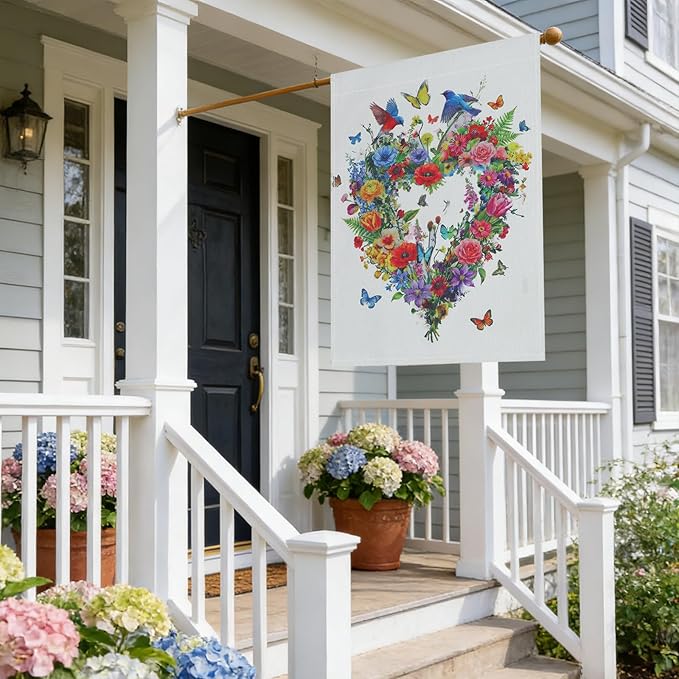 Spring Garden Flags Decor,12x18 Inch Vertical Double Sided Yard Spring Flag Decorations Outdoor Anniversary Front House Lawn Outside Hummingbird Decors Garden Flag