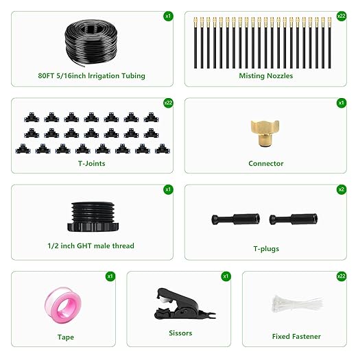 80FT Drip Irrigation System for Garden – Automatic Watering Kit with Solid Brass Metal Connectors, 360° Bendable Tubing &22 Adjustable Nozzles for Greenhouse, Lawn, Yard & Plants