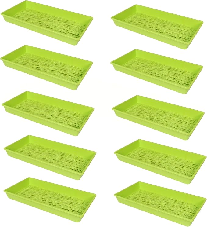 SUNPACK 10" x 20" Heavy Duty Mesh Plastic Seed Starting Tray, Lime Green, 2.3" (Pack of 10) - Ensures Water Drainage and Aeration, Perfect for Greenhouses or Indoor Gardening
