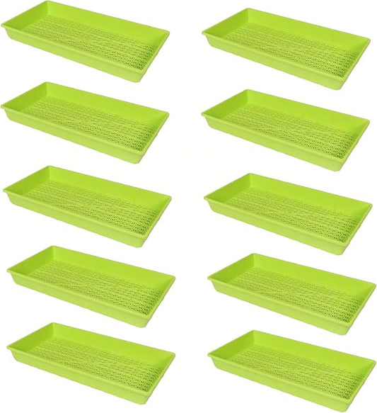 SUNPACK 10" x 20" Heavy Duty Mesh Plastic Seed Starting Tray, Lime Green, 2.3" (Pack of 10) - Ensures Water Drainage and Aeration, Perfect for Greenhouses or Indoor Gardening
