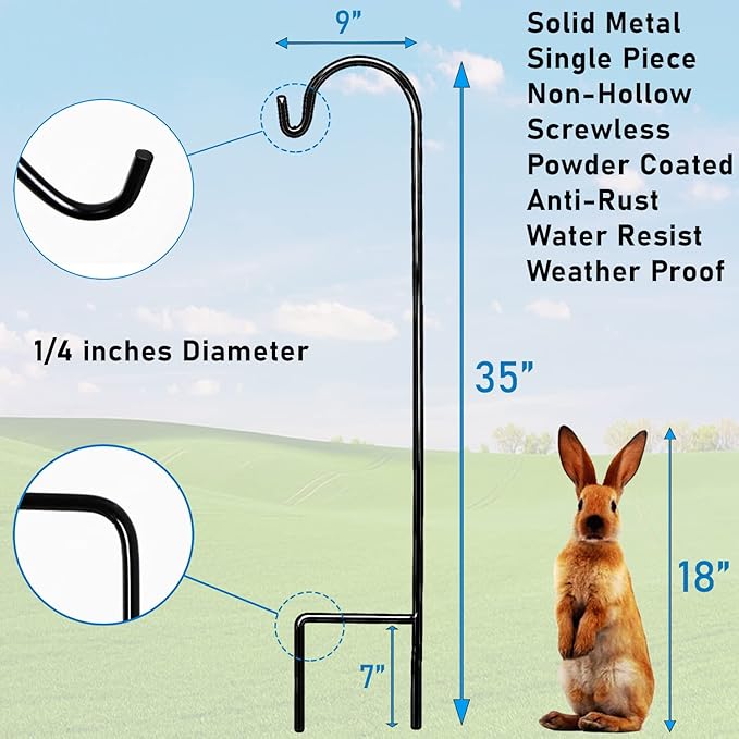AshmanOnline Ashman Shepherd's Hooks 35 Inch (8 Pack), Black, Made of Premium Metal for Hanging Solar Lights, Bird Feeders, Mason Jars, Christmas Lights, Lanterns, Garden Stakes and Wedding Décor.