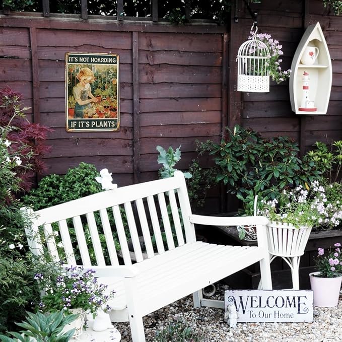Garden Decor Funny Gardening Gifts-It’s Not Hoarding if It’s Plants Tin Sign for Outside 12"x8"