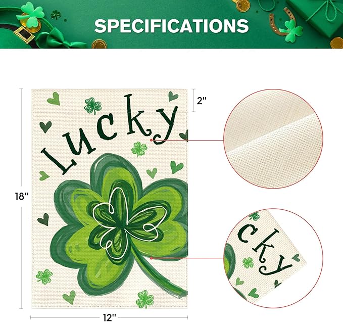 AVOIN colorlife St Patricks Day Garden Flag 12x18 Inch Double Sided Outside, Lucky Clover Shamrock Holiday Yard Outdoor Flag