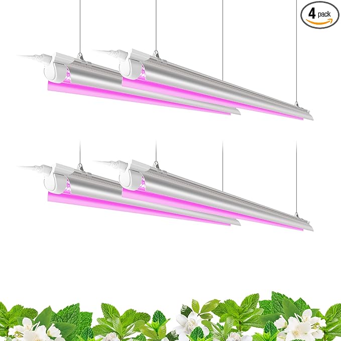 Barrina LED Grow Light 4FT, 168W(4 x 42W), Full Spectrum Plant Light, V-Shape with Reflector, Grow Lamp Strip, Plant Lights for Indoor Plants, 4-Pack