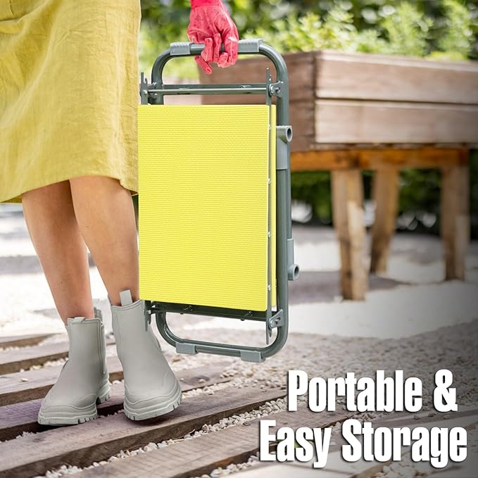 Jardineer Garden Kneeler and Seat Heavy Duty with Handles - 2-in-1 Foldable Padded Gardening Kneeler for Seniors, Ergonomic Yellow Kneeling Bench & Pad, Bypass Pruner Included (330lbs Capacity)