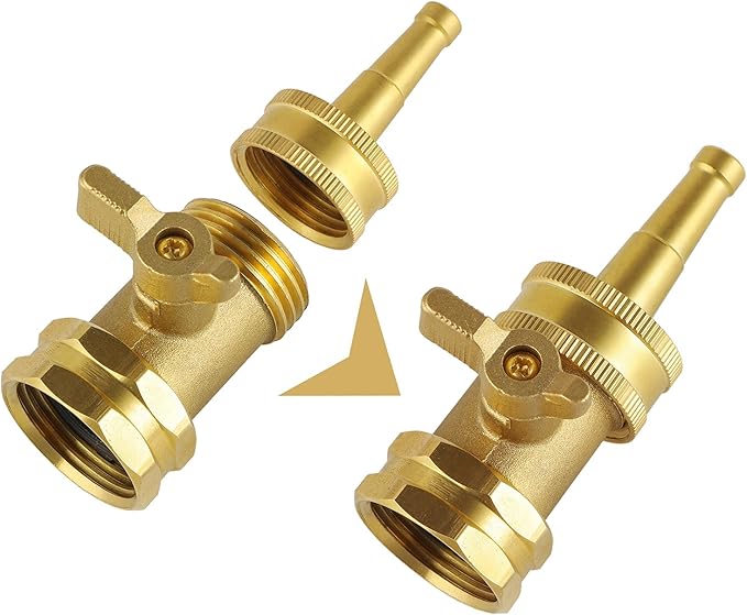 High Pressure Hose Nozzle with Hose Shutoff Valve, Brass Heavy Duty Spray Nozzles for Garden Hose, 3/4" GHT Jet Nozzle for Hose Outdoor/Outside-2 Pack