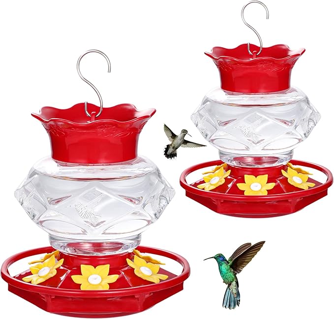 Hummingbird Feeders for Outdoors Hanging Ant and Bee Proof, 18OZ Diamond Humming Bird Feeders for Outside Circular Perch with Leak Proof & 6 Feeding Ports, Gifts for Women,2 Pack Plastic