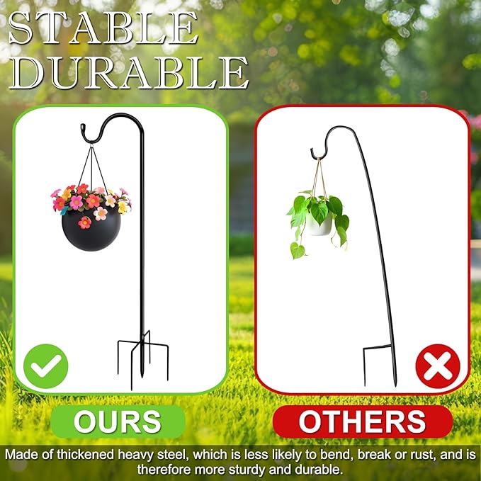 Shepherds Hooks for Outdoor 48 Inch Garden Bird Feeder Pole with 5 Prongs Base Adjustable for Hanging Flower Basket Plant Pot Solar Lantern Light Wind Chime Hanger for Wedding Decor 1 Pack