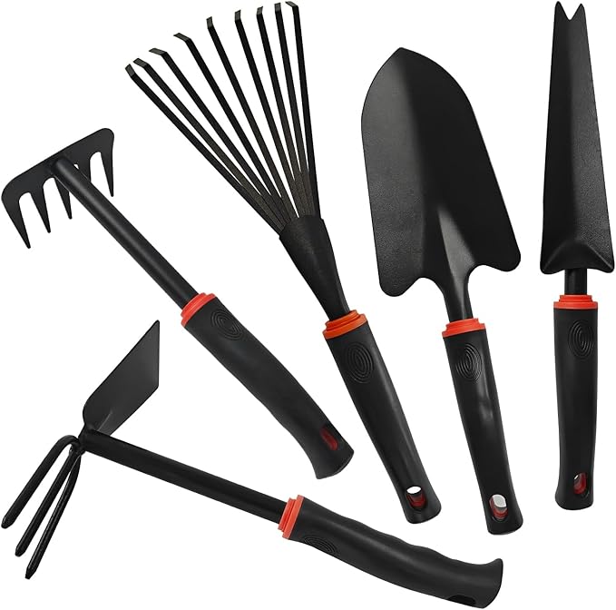 5 Pcs Set Weed Puller Tool,Hand Weeder Tool,Includes Rake, Shovel, Hand Hoe, Double-Sided Cultivator & Weed Puller Tool for Digging