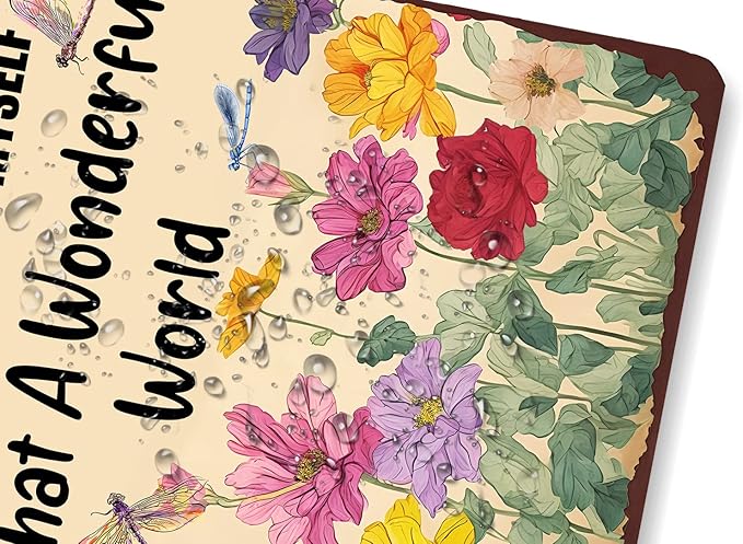 XIULUAN Vintage Garden Art Metal Signs Home Flowers Wall Decoration Easter Decor What A Wonderful World Sign 12x8 Inches, Yellow