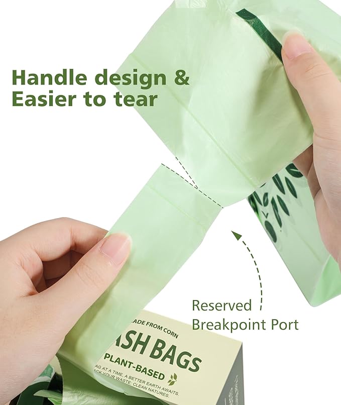 AYOTEE 2.6 Gallon Compost Bags with Handle Tie, 75 Count Small Biodegradable TrashBags 2.6 Gallon Trash Bag, Certified By ASTM Standard Mini Compost Kitchen Food Scrap Waste Bags for Compost Bin Green