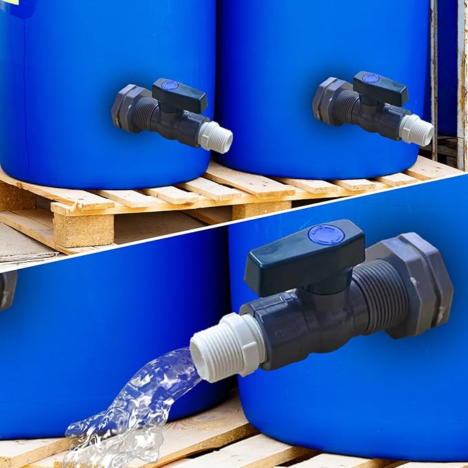 3 Pack 3/4 Inch Rain Barrel Spigot Kit, Water Barrel PVC Garden Diverter Kit with Bulkhead Fitting Hose Faucet Adapter and Thread Seal Tape for Water Tanks,Aquariums,Tubs,Pools,Garden Barrels