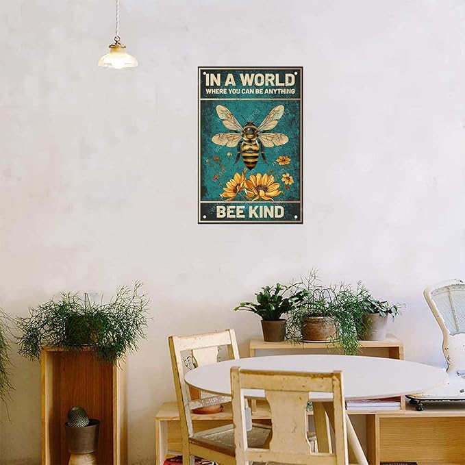 Floral and Bee Metal Signs In A World Where You Can Be Anything Funny Vintage Tin Sign Retro Wall Decor for Bee Lovers Room 8×12 Inches