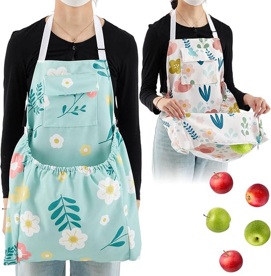 2 Pcs Gardening Apron with Release Pockets, Christmas Gifts for Women, Floral Apron for Harvesting Garden