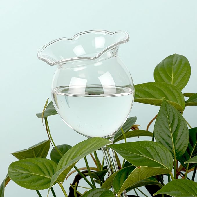 Adabocute Plant Waterer Self Watering Globes Self Watering Spikes, Hand Blown Clear Glass Plant Water Bulbs Devices for Indoor & Outdoor, Fill from Top, 2 Flower Shape