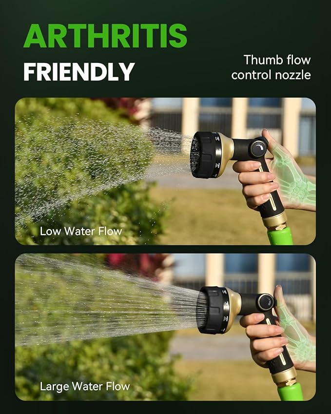 RAINPOINT Garden Hose Nozzle Heavy Duty - 100% Metal Thumb Control Spray Nozzles for Garden Hose High Pressure, 10 Patterns Water Hose Nozzle for Car Wash, Watering Lawn and Pets, Black
