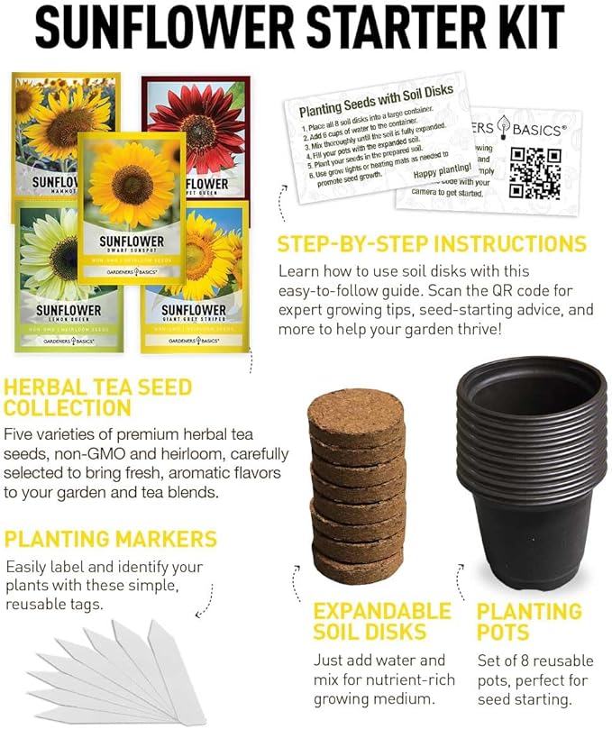 Sunflower Growing Kit – 5 Giant & Colorful Sunflowers Gifts for Women – Non-GMO Heirloom Seeds, Complete Indoor & Outdoor Sunflower Garden Grow Kit, Easy to Grow & Perfect for Pollinators