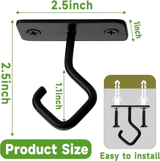 Ceiling Hooks for Hanging Plants: 4 Pack 2.5 Inch Iron Plant Bracket for Wall Mount, Black Metal Plant Hangers Wall Hooks for Light, Lanterns, Wind Chimes, Outdoor Indoor