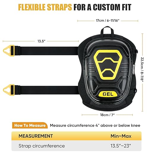 TICONN Gel Knee Pads for Work, Professional Heavy Duty Work Knee Pads for Men with Soft Foam and Gel Cushion for Men Construction, Garden, Flooring (Black/Yellow) (Pack of 2)