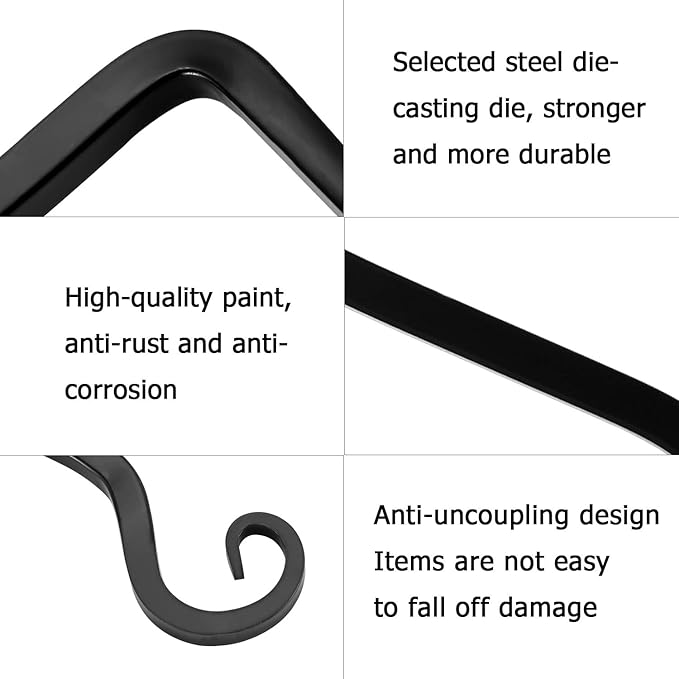 2 Pack Outdoor Heavy Duty Plant Hangers, Black Metal Wall Hooks Hanging Brackets for Flower Baskets, Bird Feeders, Lanterns, Wind Chimes, Patio Garden Porch Indoor Outdoor Use