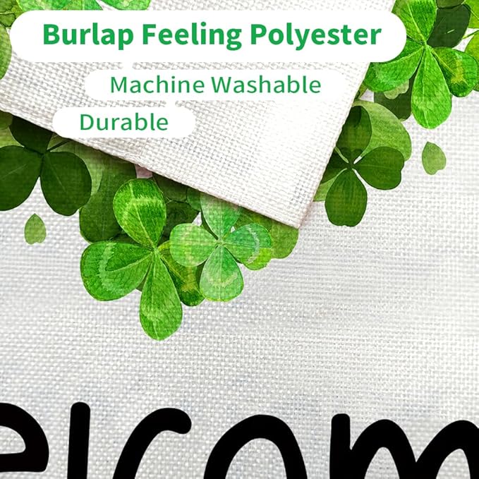 CROWNED BEAUTY St Patricks Day House Flag 28x40 Inch Double Sided Large Burlap for Outside Welcome Green Shamrocks Clovers Heart Holiday Yard Flag CF735-40