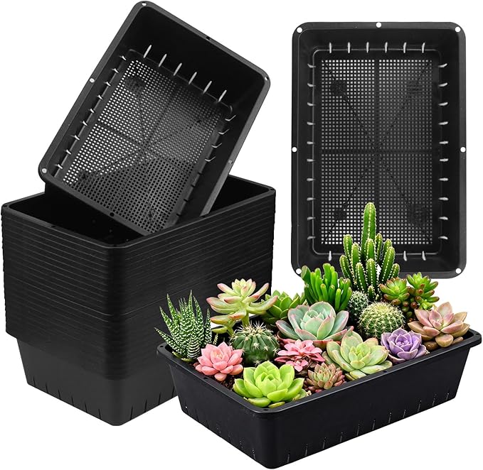 25 Pack Seed Starter Trays 10 x 7 inches Microgreens Growing Trays with Mesh Bottom for Germination, Hydroponic & Sprouting Plant Trays for Garden, Wheatgrass