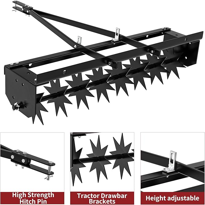YITAMOTOR 32" Tow Spike Lawn Aerator, Manual Tow Behind Rolling Lawn Aerators with 8 Spikes, 100 LBS Heavy Duty ATV Core Aeration Black Tool for Lawn, Yard, Garden & Patio
