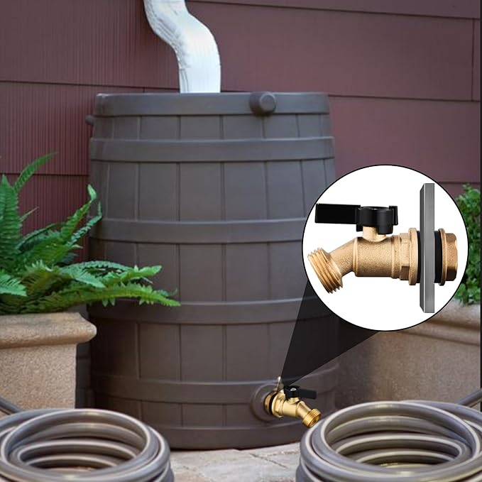 Rain Barrel Spigot Kit 3/4" GHT Lead-Free Brass Water Barrel Spigot,Leakproof Garden Hose Connector Bulkhead Fitting with Drain Valve for Buckets and Rain Barrels DIY Kit