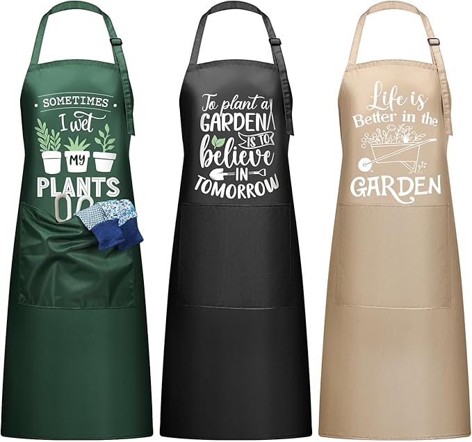 3 Pcs Funny Gardening Aprons for Women Waterproof Garden Apron with Pockets Floral Aprons for Gardener Plant Lover Gifts for Mom Grandma Wife Mother's Day Birthday Housewarming