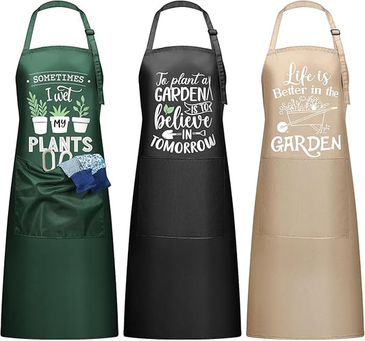 3 Pcs Funny Gardening Aprons for Women Waterproof Garden Apron with Pockets Floral Aprons for Gardener Plant Lover Gifts for Mom Grandma Wife Mother's Day Birthday Housewarming