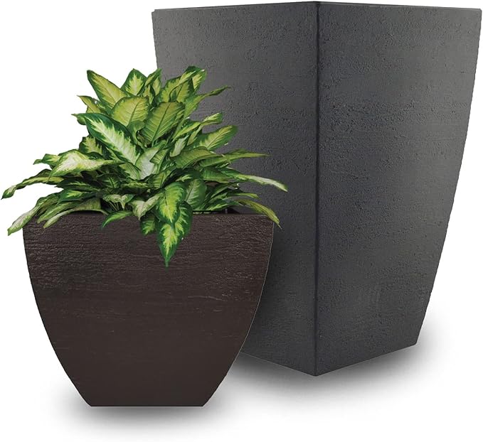 Tusco Products MSQT19SL Modern Square Garden Planter, 19-Inch, Slate