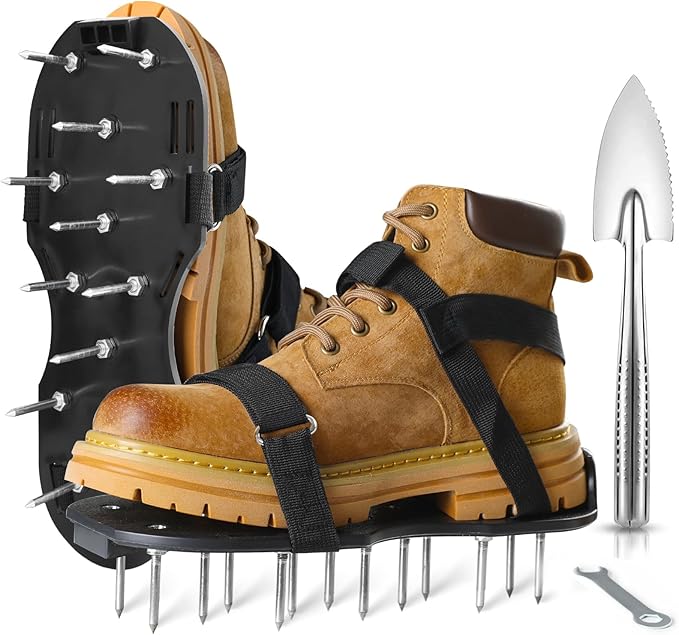Lawn Aerator Shoes, Upgrade 2.2'Heavy Duty Spike Shoes Lawn Aerating with Hook&Loop Straps, Free-Installation Grass Aerator Lawn Tool One Size Fits All Spiked Sandals for Yard Patio Garden Grass