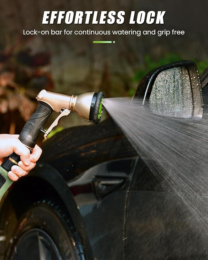 RAINPOINT Garden Hose Nozzle, 9 Spray Patterns Hose Sprayer Nozzle, Heavy Duty Metal Water Hose Nozzle, Adjustable Hand Sprayer, Watering Plants and Lawn, Pet Showering, Green