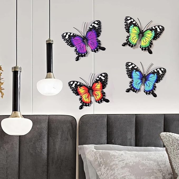 Metal Butterfly Wall Decor-4 Pack Butterfly Hanging Wall Decor Outdoor Fence Wall Art Decor for Indoor or Outdoor, Yard Patio Fence Garden Decorations